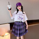 藍貝妮女童套裝夏季2025新款庫洛米兒童衣服洋氣童裝短袖裙子小女孩夏裝 白色 120 碼建議身高110CM