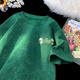 Cebrodz法國(guó) 短袖T恤男花卉刺繡美式短袖男夏季體恤衫設(shè)計(jì)感寬松半袖 墨綠色 XL