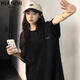棉致美式字母印花純棉圓領(lǐng)短袖t恤女夏季2025新款休閑五分袖半袖上衣 814205黑色【高品質(zhì)20.5】 L 100-115斤