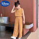 迪士尼（DISNEY）女童夏季雪紡套裝2025新款洋氣夏裝中大童冰絲系帶休閑薄款兩件套 姜黃色套裝 140