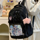 悠澤日系百搭大容量初中高中學(xué)生雙肩背包透明吧唧痛包娃包JK可愛(ài)書(shū)包 黑色（帶粉色星星）