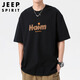 JEEP SPIRIT吉普美式短袖t恤男夏季重磅潮流大碼印花學生體恤 黑色  XL 