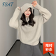 FSAT大碼慵懶風半拉鏈連帽毛衣針織衫女春季胖mm寬松顯瘦內(nèi)搭外穿上衣 卡其【簡約/百搭】 L 【100-120斤】