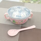 紅根家不銹鋼雙層隔熱防燙碗家用兒童吃飯碗可愛(ài)寶寶碗小學(xué)生面食卡通碗 兒童雙耳碗粉色送勺子