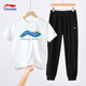 LI-NING KIDS李寧兒童兩件套男女童短袖長褲2025夏季新款寬松青少年運動套裝 套裝一 【純棉T+夏季薄衛(wèi)褲】 160