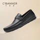 千百度（C.BANNER）【柔軟羊皮】舒適豆豆鞋男士商務(wù)休閑皮鞋一腳蹬男鞋軟底爸爸鞋 黑色 41