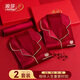 浪莎紅結婚情侶睡衣女春秋冰絲一男一女二套裝本命年家居服生日送女友 雙喜紅-長(cháng)袖長(cháng)褲【禮盒裝】 L 女+XL男