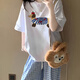 樂卡利 小狗棉T恤女短袖oversize慵懶風圓領白上衣毛巾繡夏休閑通勤上班 圓領T恤小狗【優(yōu)質(zhì)白L 120內(nèi)】