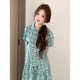 與欣裙子女夏季2025新款學(xué)院風(fēng)綠色格子襯衫連衣裙夏天整套裝穿搭短裙 【套裝】連衣裙 均碼
