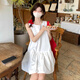逸兼韓系簡約無袖背心連衣裙女夏寬松休閑度假花苞短裙小個子蓬蓬裙 背心花苞短裙【白色-無內襯】 M 建議85-100斤