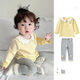 韓版女童秋裝新款套裝寶寶秋季兩件套洋氣長(cháng)袖嬰幼兒女寶早秋穿搭 黃色上衣+灰色褲子 80