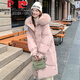 皮爾卡丹（pierre cardin）胖m妹大尺碼羽絨服女冬裝中長(cháng)款200斤加厚寬松孕婦過(guò)膝白鴨絨外套 粉色【環(huán)保毛領(lǐng)】 XL 建議90-140斤