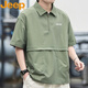 吉普（JEEP）短袖T恤男士夏季休閑百搭五分袖翻領(lǐng)寬松運(yùn)動上衣 軍綠色 2XL