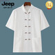 JEEP SPIRIT中式唐裝男款高端中老年夏季純棉短袖套裝休閑漢服寬松上衣 T15白色【短袖單上衣】 2XL 【建議150斤-170斤】