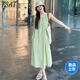 FSAT綠色無袖背心連衣裙子女夏季2025新款海邊度假法式氣質(zhì)感長裙 綠色【今年流行小個子高端精致桔 L 100-125