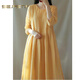 SE.PSTP輕薄飄逸苧麻時(shí)尚連衣裙文藝復古寬松袍子旅行度假長(cháng) 黃色 M 建議115斤內