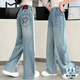 卡兔藍貓女童牛仔褲2025新款春夏裝大童愛(ài)心刺繡窄版闊腿褲兒童褲子夏薄款 藍色 160