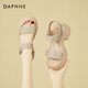 達(dá)芙妮（DAPHNE）厚底一字帶涼鞋女2025夏季新款厚底松糕鞋露趾繁星水鉆羅馬沙灘鞋 杏色 36