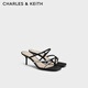 CHARLES&KEITH方頭交叉帶鉆飾細(xì)高跟拖鞋七夕禮物CK1-60280475 BLACK TEXTURED黑色紋理 37 （235）