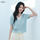 伊芙麗（eifini）伊芙麗V領(lǐng)假兩件單排扣針織衫女2025夏季新款百搭休閑基礎(chǔ)毛衫 藍(lán)色 短袖版 M 105-115斤