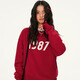 Mmlg 87mm 2025年新款1987撞色logo數字膠印圓領(lǐng)衛衣女純棉情侶款上衣 紅色 S
