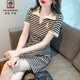 AEMAPE小個子半開領(lǐng)修身?xiàng)l紋短袖連衣裙女夏2025新款不規(guī)則a字短裙 黑色 L 建議 100-115 斤