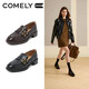 康莉（COMELY）羊皮樂(lè )福鞋女秋季粗跟復古圓頭休閑jk小皮鞋25年新款 英倫黑  38