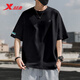 特步短袖T恤男裝夏季透氣半袖運(yùn)動(dòng)服薄款男士休閑冰絲體恤上衣健身服 黑色 XL