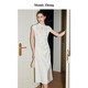 Mandy Zhang新中式白色提花立領國風連衣裙女夏季高定顯瘦旗袍長裙 香草米白 S