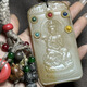 老玉古玩玉器白玉牌象觀音天然玉石鑲嵌鑲珠寶石平安手把件擺件