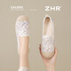 ZHR單鞋女舒適軟平底休閑漁夫鞋田園風(fēng)透氣網(wǎng)紗套腳女鞋 W118米藍(lán)37
