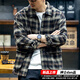 純棉格子襯衫男秋季潮牌美式襯衣男士長(cháng)袖復古春秋休閑工裝外套 咖啡色 XK-218 M 建議100-125斤