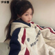 伊琦蕾（YIQILEI）美式插肩袖潮牌連帽衛衣女2025新款春秋百搭顯瘦設計感慵懶風(fēng)外套 灰色/版【春秋新款-品質(zhì)好貨】 L 【建議86-105斤】
