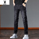 花花公子牛仔褲男秋冬季2025新款男褲彈力修身小腳褲冬天加絨休閑百搭長(cháng)褲 606黑色常規 36 【（2尺8）體重165-175斤】