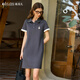 Olrain歐芮兒夏季新款灰色polo領(lǐng)短袖休閑針織字母刺繡連衣裙 灰色 L
