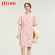 美標夏季純棉睡裙女圓領(lǐng)套頭新款雙層棉紗甜美印花家居服 干枯玫瑰 XL (170/92A)