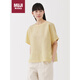 無印良品（MUJI）女式 漢麻 棉 短袖罩衫短袖t恤 黃色條紋  XL 