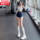 槿城高腰提臀運動(dòng)短褲女外穿無(wú)尷尬線(xiàn)跑步三分蜜桃瑜伽健身熱褲夏 藏青色GF052 M