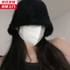 槿城兔毛漁夫帽女秋冬季大頭圍毛絨水桶帽顯臉小白色盆帽子女款 MA323 黑色 M（56-58cm）