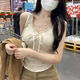 妙奕嘉吊帶背心女可外穿設計感吊帶緊身修身無(wú)袖上衣打底內搭純欲短袖女 杏色褶皺木耳邊背心 均碼