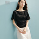 晚白【斷碼清倉】氣質(zhì)短袖捏褶萊賽爾T恤衫女上衣 黑色 XL