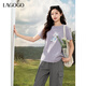 LAGOGO萌寵卡通狗印花T恤女拉谷谷2025年夏新款純棉可愛(ài)短袖上衣 淺紫色 M