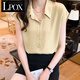LPOX女士夏季衣服新款襯衫女2025夏季新款氣質(zhì)顯瘦雪紡短袖上衣 黃色 M