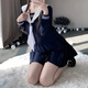 櫻島依水手服jk制服日系海軍領(lǐng)學(xué)院風(fēng)紺三本基礎款班服套裝女楊超越同款 長(cháng)袖+白方巾+紺A字短裙42cm+襪 M 建議95-105斤