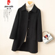 皮爾卡丹（pierre cardin）雙面羊毛大衣女中長(cháng)款赫本風(fēng)娃娃領(lǐng)小個(gè)子羊毛呢外套翻領(lǐng)簡(jiǎn)約 黑色 S 建議90-105斤