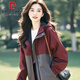 皮爾卡丹（PIERRE CARDIN）休閑拼接連帽沖鋒衣外套女春秋款2025新款寬松大碼時(shí)尚夾克外穿潮 撞色外套 雙層有里布 L 建議100-115斤
