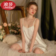 浪莎（LangSha）品牌吊帶睡衣女胖MM大碼夏季冰絲寬松露背睡裙中長(zhǎng)款純欲風(fēng)家居服 白色 M 建議120斤內(nèi)