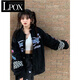 LPOX美式高街重工刺繡機車服外套女春秋寬松嘻哈歐美棒球服情侶夾克 黑色  有里布 高品質(zhì) M 收藏加購優(yōu)先發(fā)貨