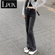 LPOX牛仔褲女煙灰色高腰微喇叭牛仔褲女2025春夏新款修身顯瘦直筒馬蹄 煙灰色款 常規 M _[建議98-106斤]
