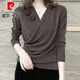皮爾卡丹（pierre cardin）秋季新品V*領(lǐng)洋氣時(shí)尚百搭氣質(zhì)減齡打底衫女士亮絲長(zhǎng)*袖顯瘦t恤上 咖啡色 6XL 150-165斤